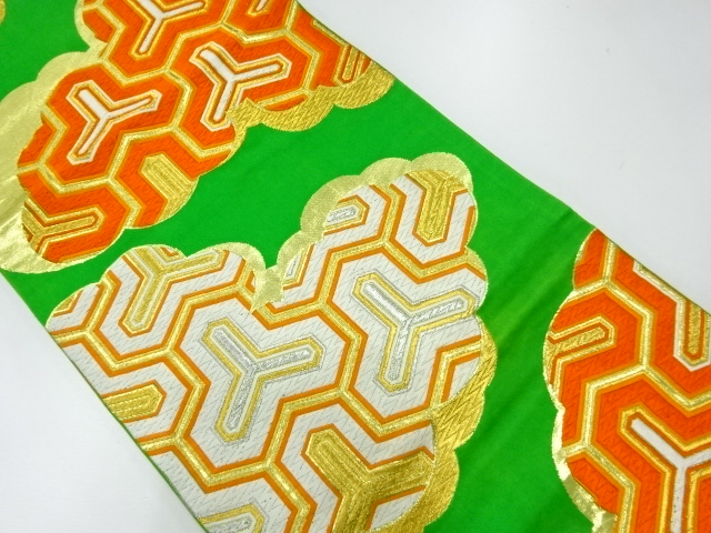 アンティーク　雲に毘沙門亀甲模様織出し袋帯（材料）